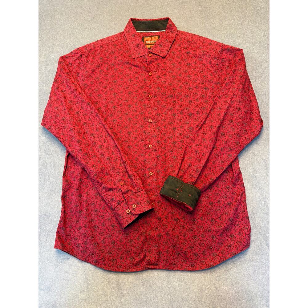 CONSEQUENCE Roses Flex Button Down in Burgundy Me… - image 1